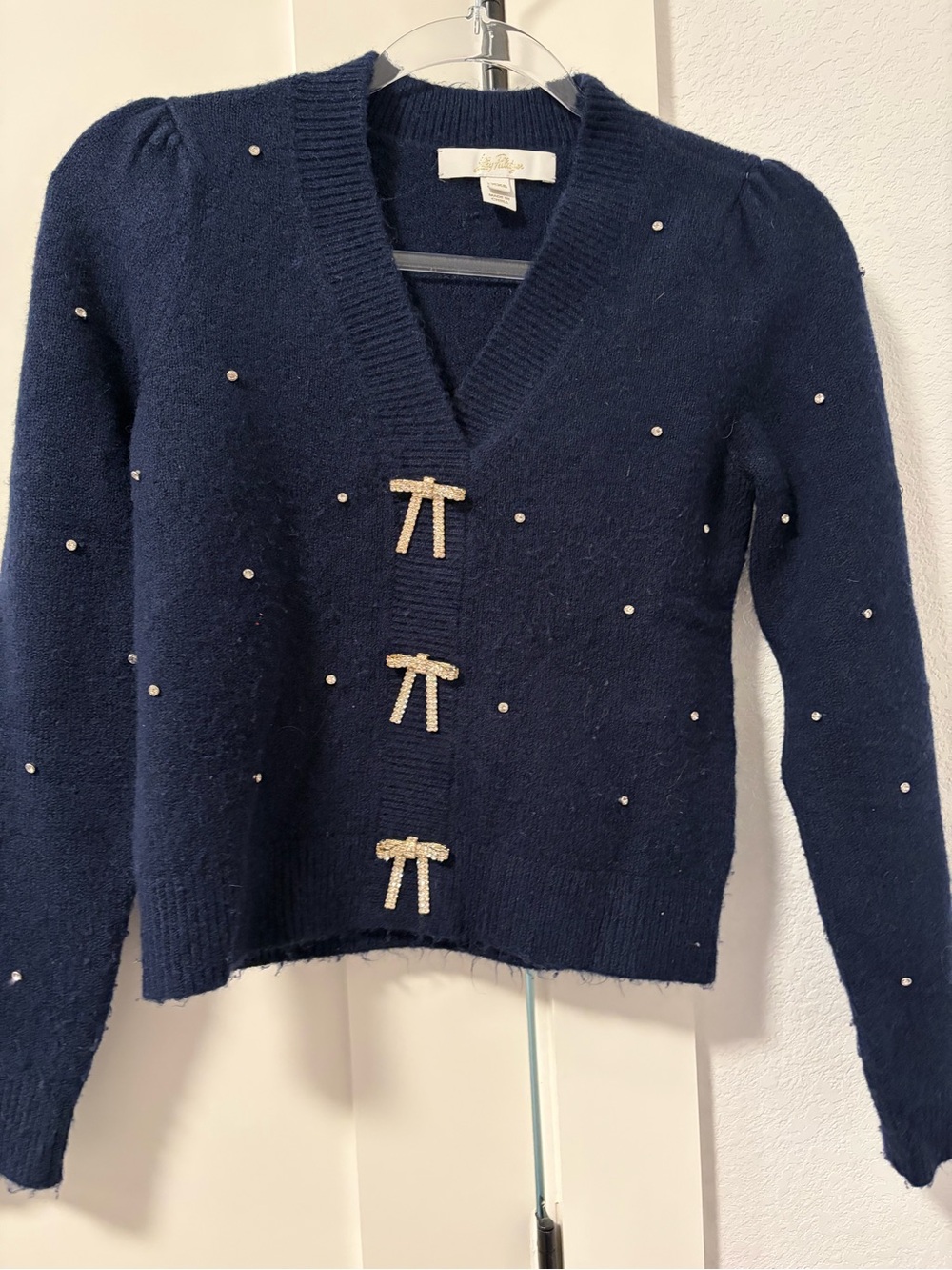 Lilly Pulitzer Navy Ellorie Embellished V-Neck Sweater XXS